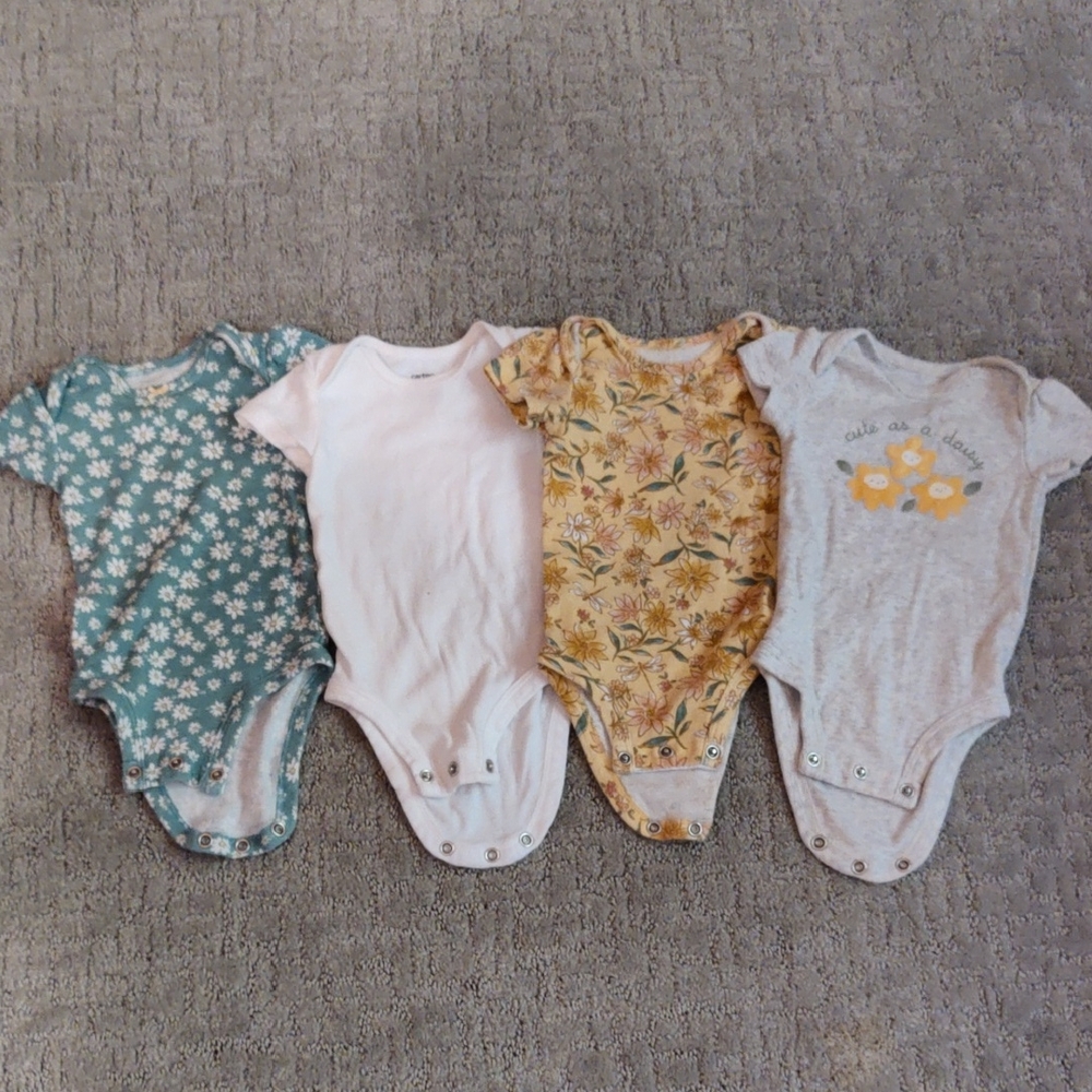 Carter's Blue Floral, White, Yellow Floral, and Gray Bodysuit Set